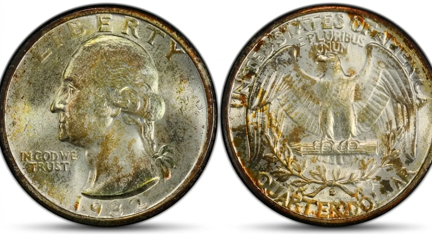 Close-up composition of a Washington quarter